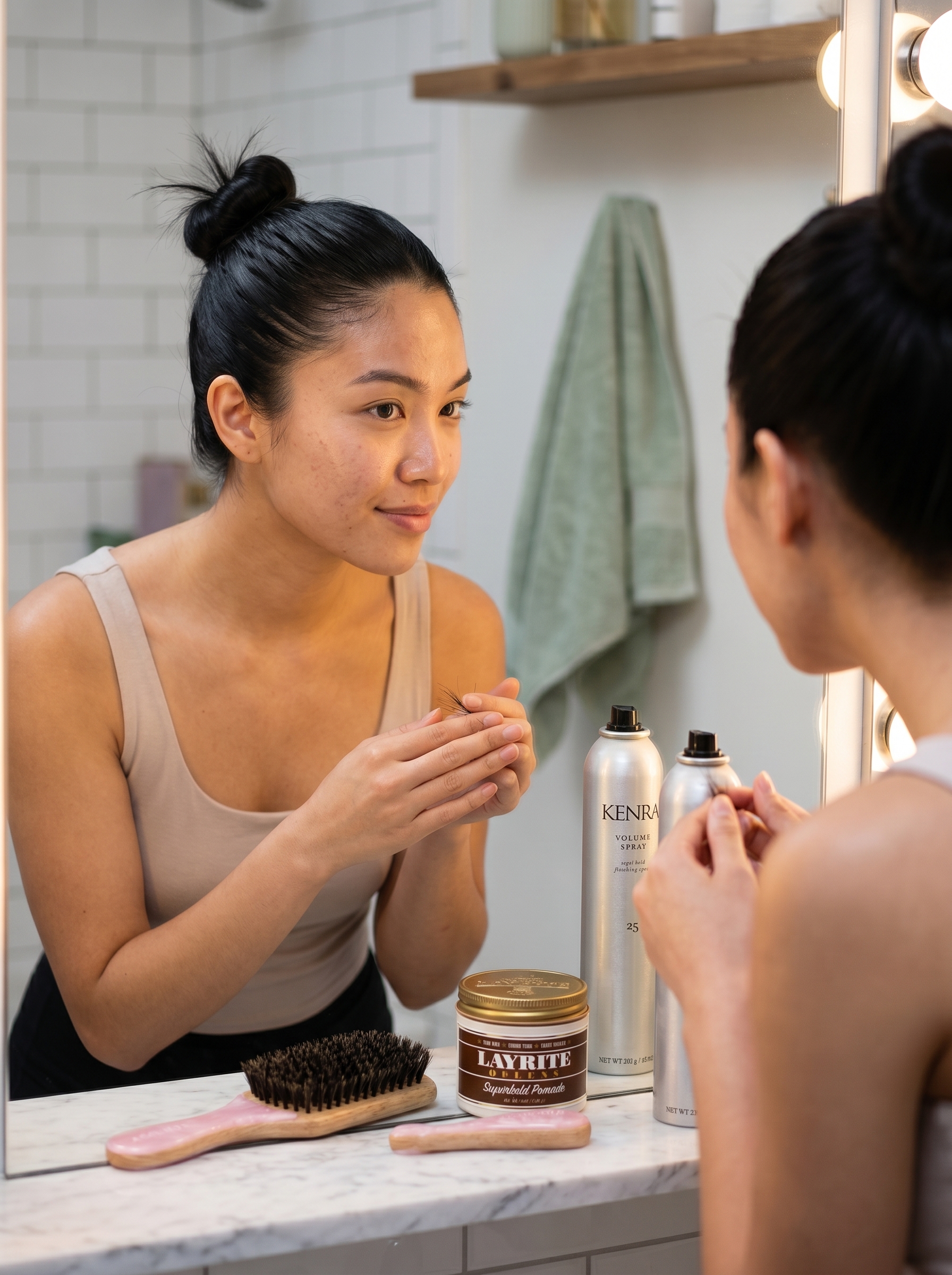 The Sleek Spiky Bun, an edgy and bold effortless summer hairstyle 2026 with a Y2K vibe. This high bun features spiky ends, achieved with heavy-hold pomade or styling gel, extreme hold finishing spray, and a strong elastic hair tie, perfect for a night out, concert, or fashion event.