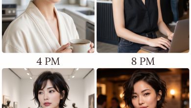 A close-up of a model showcasing the Soft Goth Butterfly Pixie, a flattering summer haircut 2026. This edgy, feminine cut features dark tones with defined wisps shaped using a mini flat iron and texturizing spray.