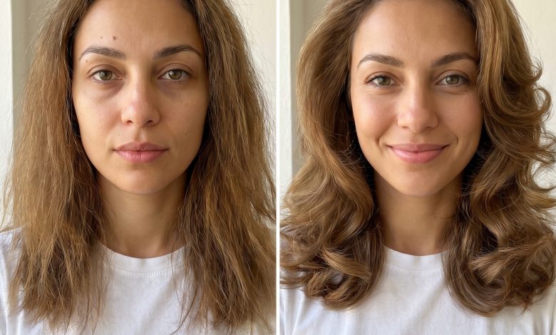 Glamorous 90s supermodel voluminous blowout, an effortlessly chic outdoor wedding hair summer 2026 style. Features nectar blonde and expensive brunette gloss tones with large velcro rollers.