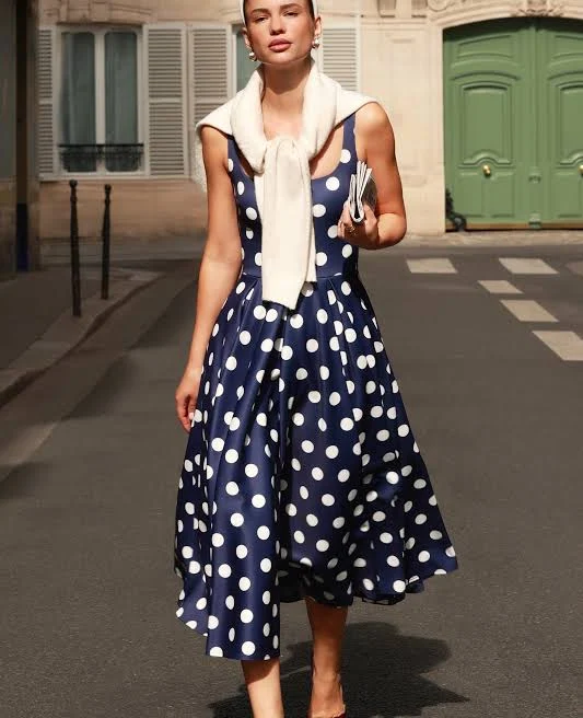 dress Berta Square-Neck Polka- Dot Midi Dress Club L London USA $160