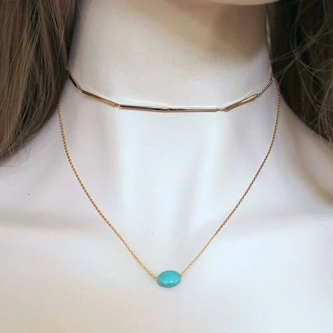 accessory Delicate Double Strand Turquoise Choker Necklace Set Etsy - IngenueB $30