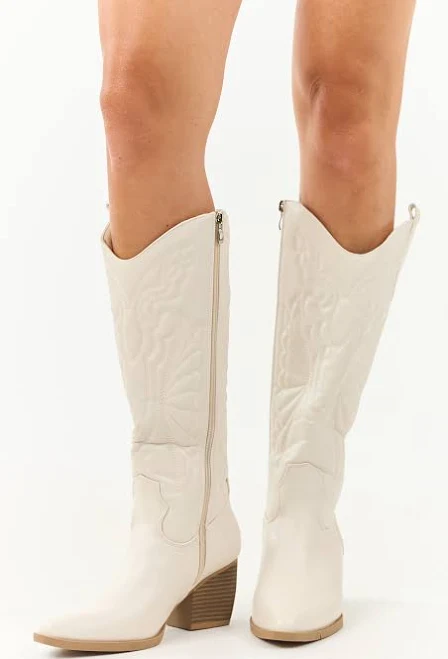 shoes Faux Leather Tall Block Heel Cowboy Boots Lime Lush $57.95