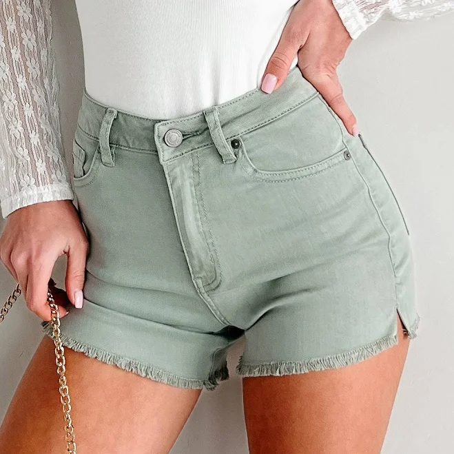 shorts KanCan Women's Jennilyn High Rise Frayed Hem Denim Shorts in Olive - Size XL NanaMacs $30.99