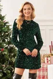 dress Sequin Embellished Long Sleeve Mini Dress cupshe.com $33