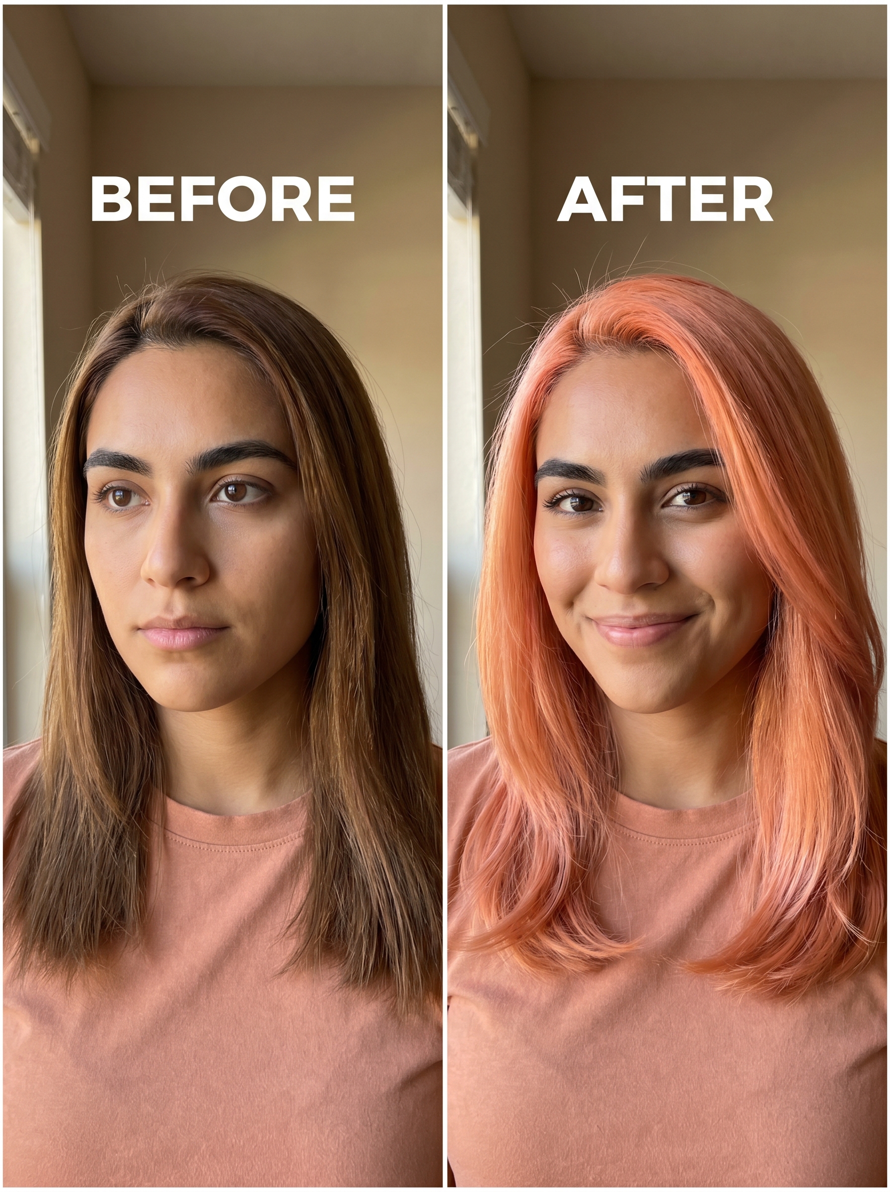 Whimsical peach fuzz lowlights with reverse glossing, a playful and unique summer hair color option for 2026, featuring pastel apricot, warm cream, and soft peach tones.