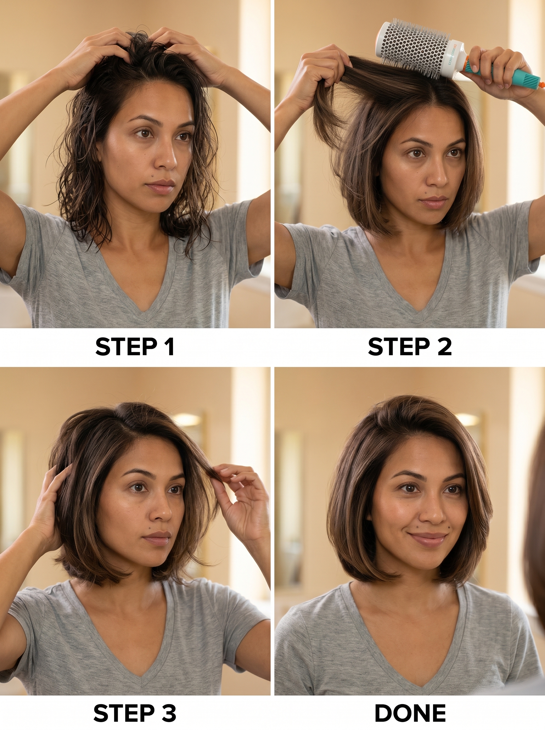 Chic Italian Bob: Summer Hair for Brunettes 2026 Sophisticated Mushroom Bronze Italian Bob, a chic summer hair for brunettes. This style features cool ashy brown tones with bronze highlights, smoothed for everyday wear or date night. Uses blue toning shampoo.