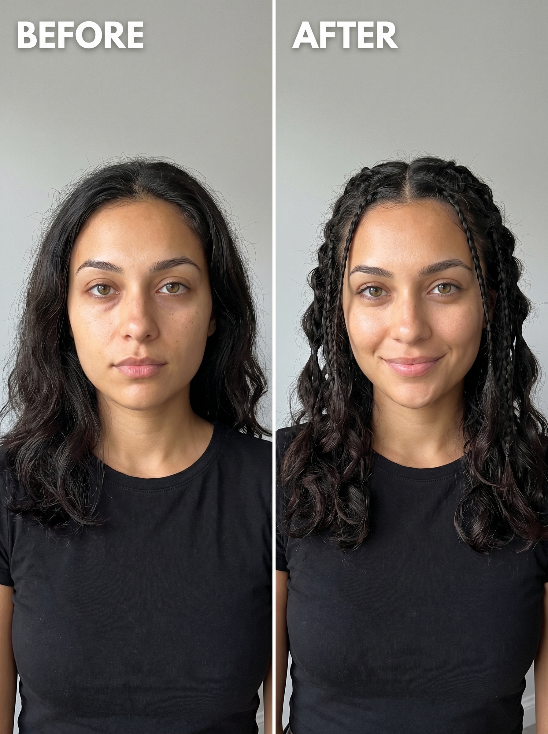 Soft Goth Braids: Summer Hair for Brunettes 2026 Romantic Soft Goth Summer Braids, an edgy summer hair for brunettes. This mysterious style features inky black-brown hair with micro-braids, protected by UV mist and styled with matte texturizing cream for a dramatic effect.