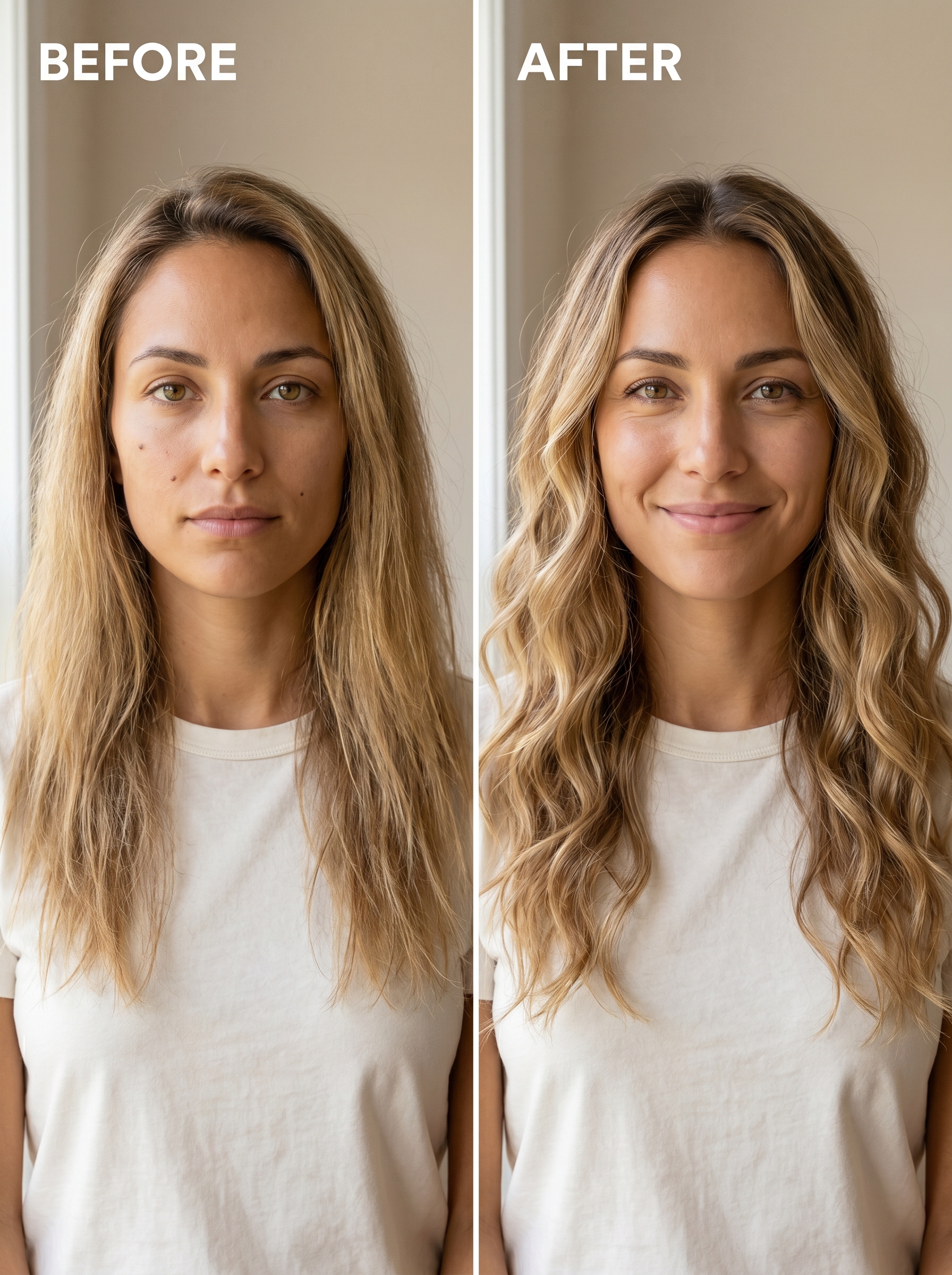 Relaxed 'Lived-In' Botticelli Waves on sun-kissed blonde hair, an ethereal and bohemian style for summer hair ideas for blondes. Great for beach days and vacations.