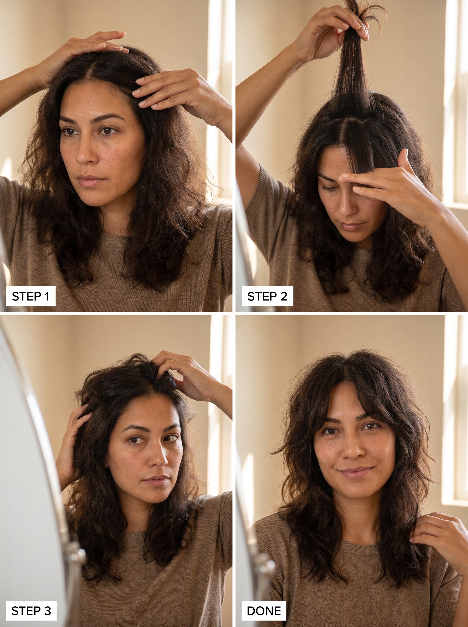 An Eco-Grunge Airy Shag in earthy tones, a relaxed option for summer haircuts inspiration 2026. This bohemian look uses sea salt spray for natural texture and features earth-tone hair clips, perfect for casual outings.