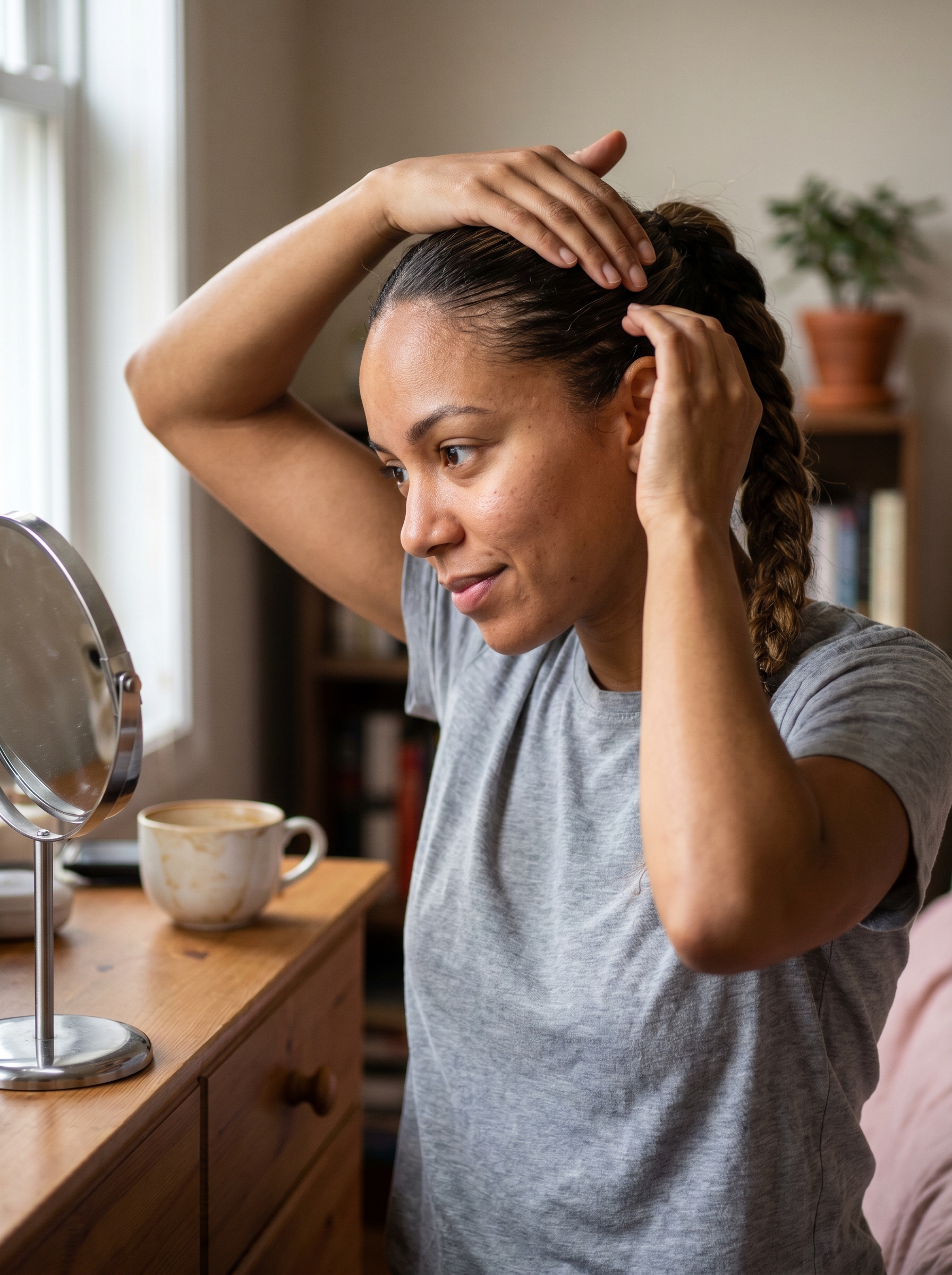 Sleek Scandi-Slick Braided Pony, a polished top summer hairstyle 2026 for work, gym, or everyday minimalist style.