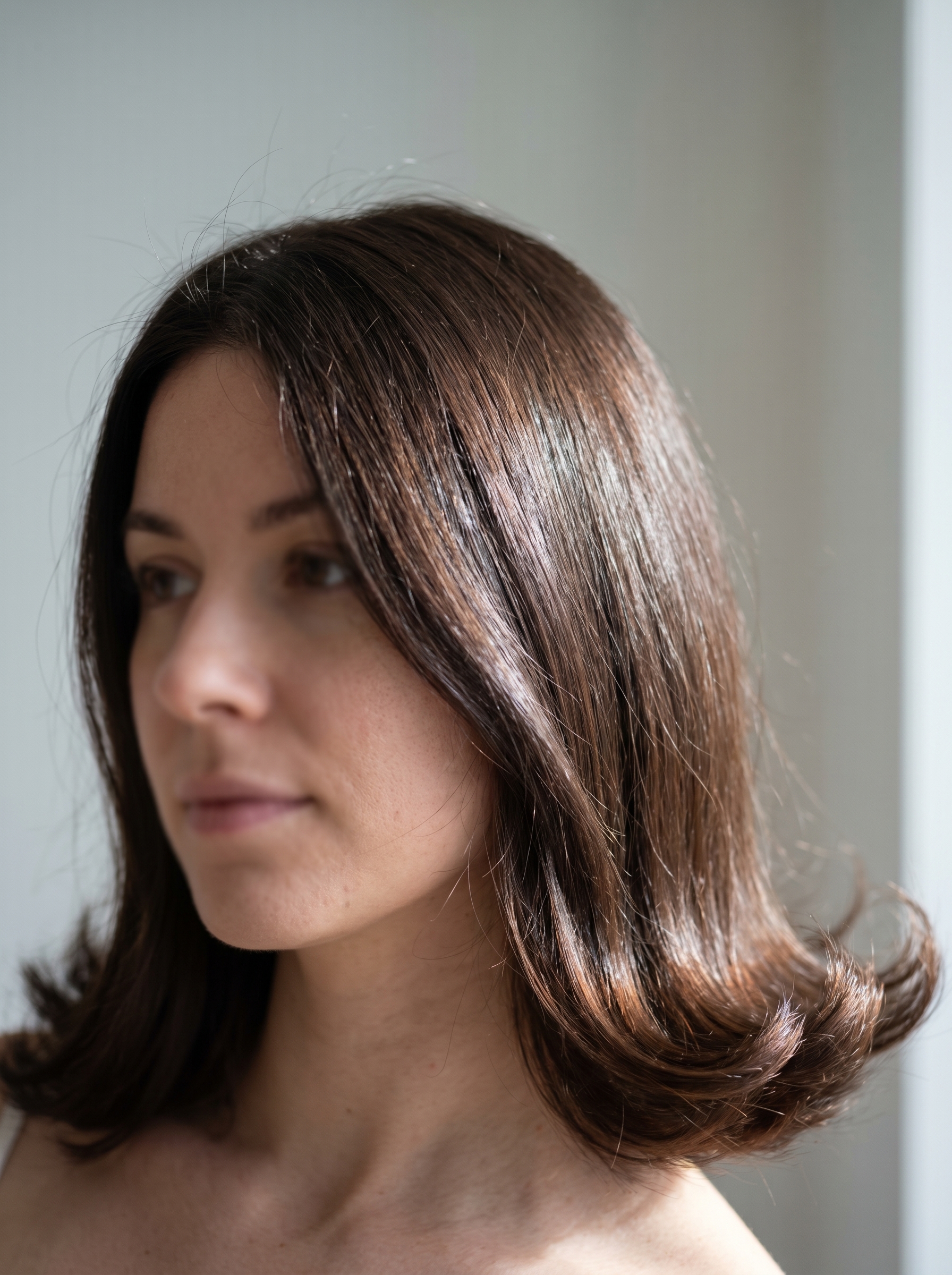 A bold Retro-Futurism Flip haircut with rich Espresso Glaze, a stunning option for trendy haircuts summer 2026. This sophisticated brunette style features perfectly flipped ends, ideal for work or a fashion event.