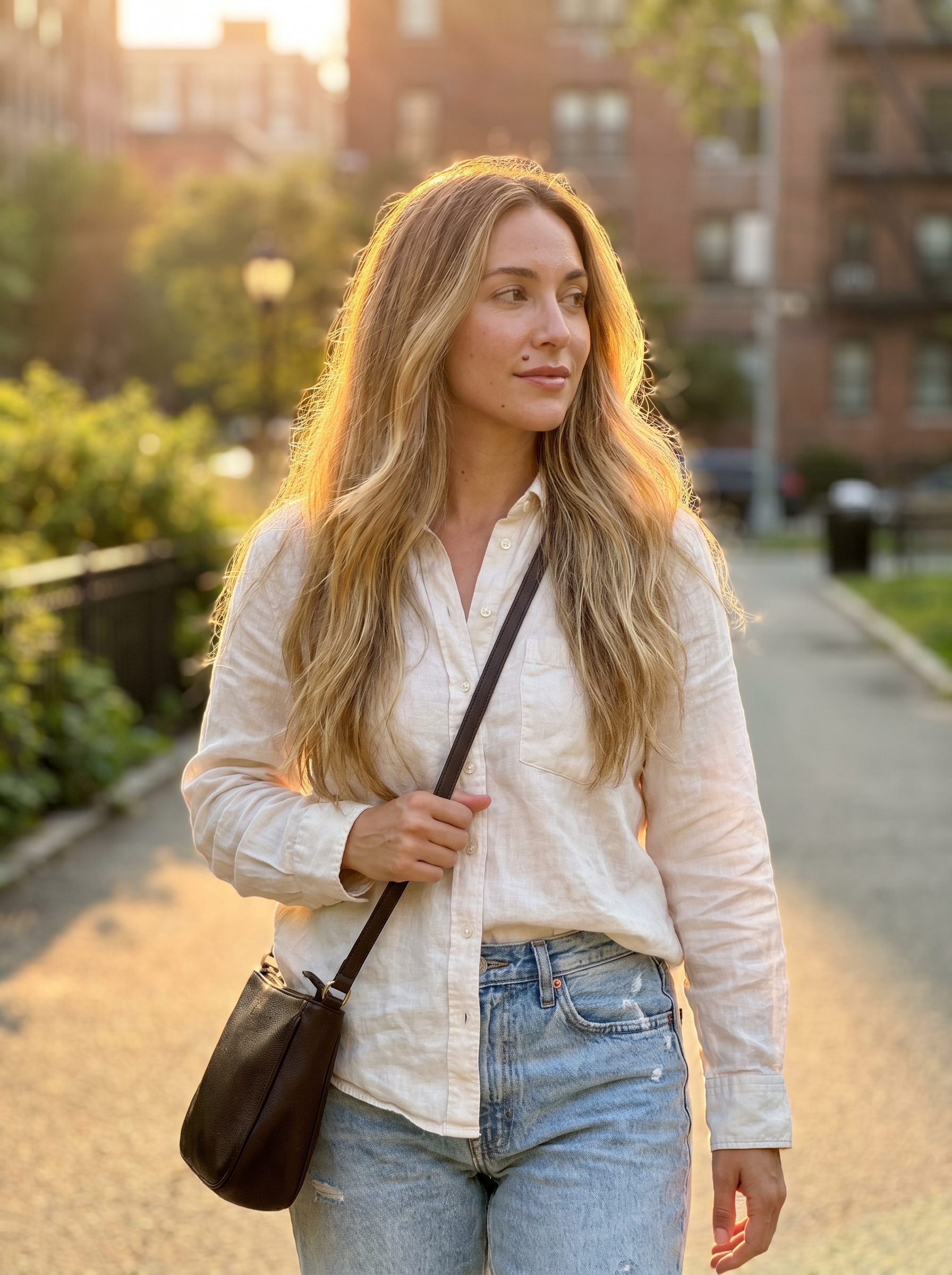 Sun-kissed Buttercream Melt Balayage on dark blonde hair transitioning to pale gold and buttercream warm blonde hair, ideal for everyday, work, or special occasions, nourished with K18.