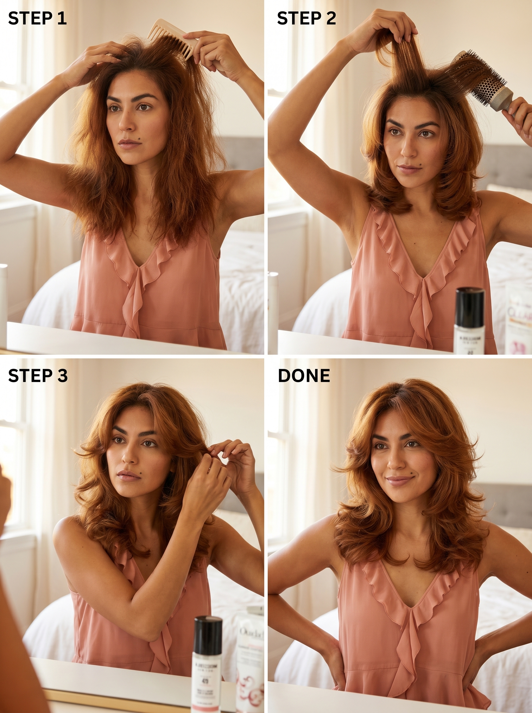 A playful Apricot Crush Butterfly Shag, an effortless and bohemian option for women haircuts summer 2026, showcasing warm copper tones for social events.