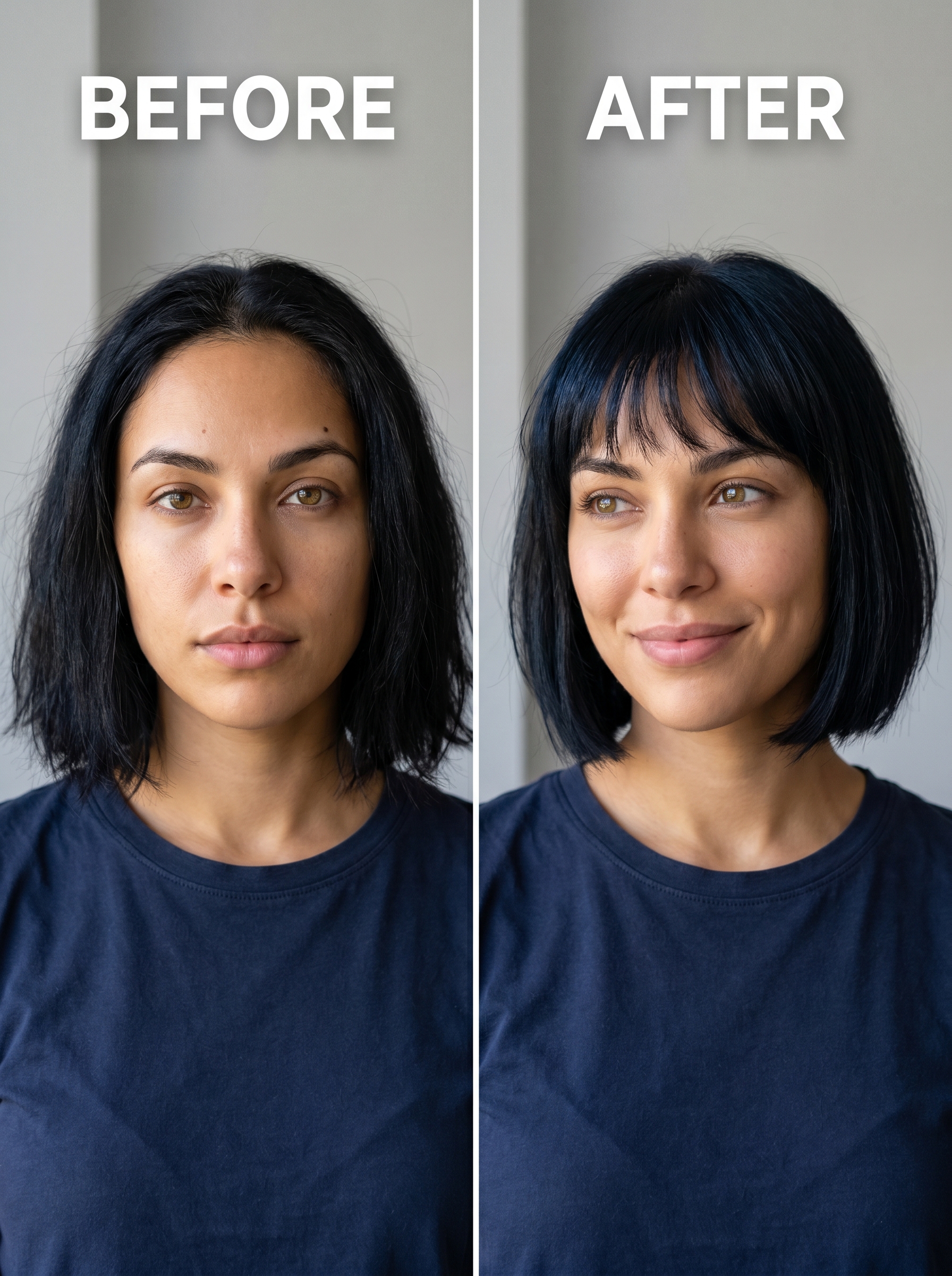 Avant-garde 'Midnight Blue-Black Wispy Micro-Fringe', an edgy choice for women haircuts summer 2026. Creates a soft goth vibe for date nights.