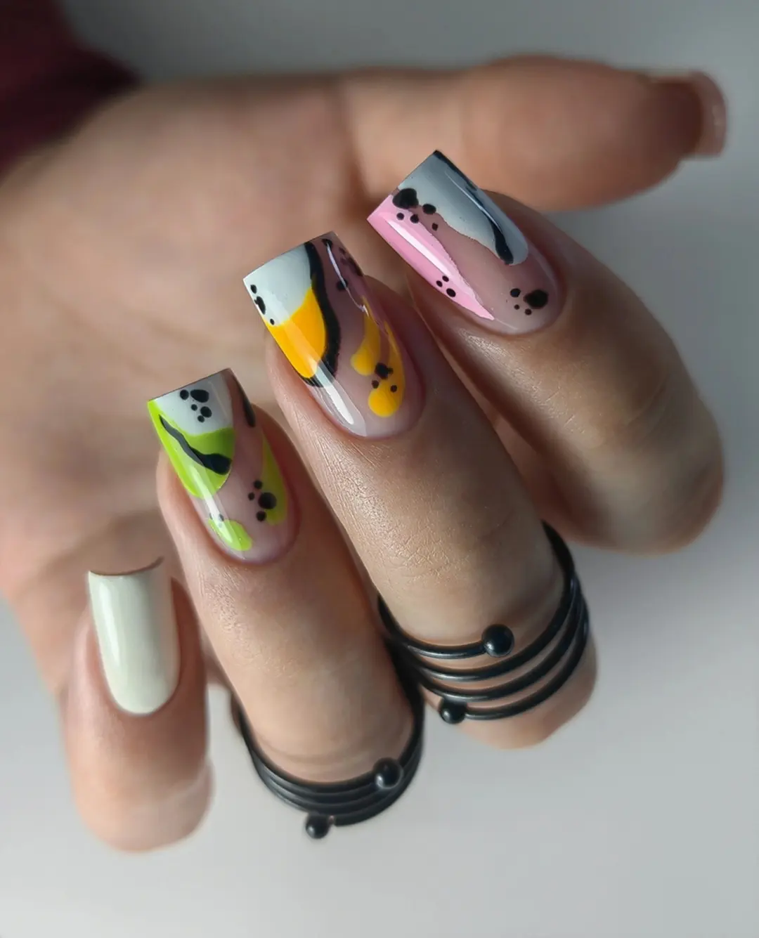 Abstract Swirl French Tip Summer Fun Nails