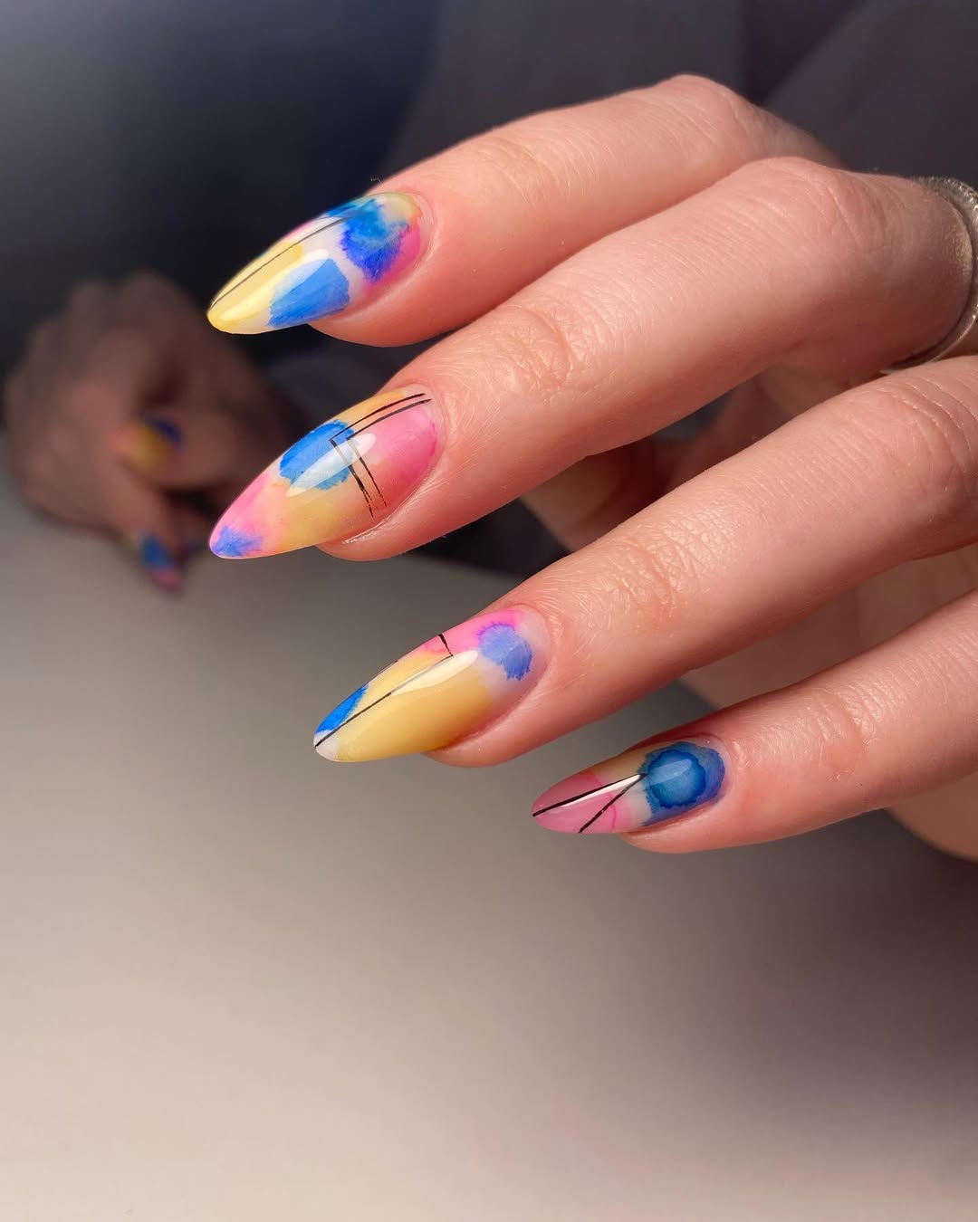 Abstract Watercolor Bright Stiletto Nails