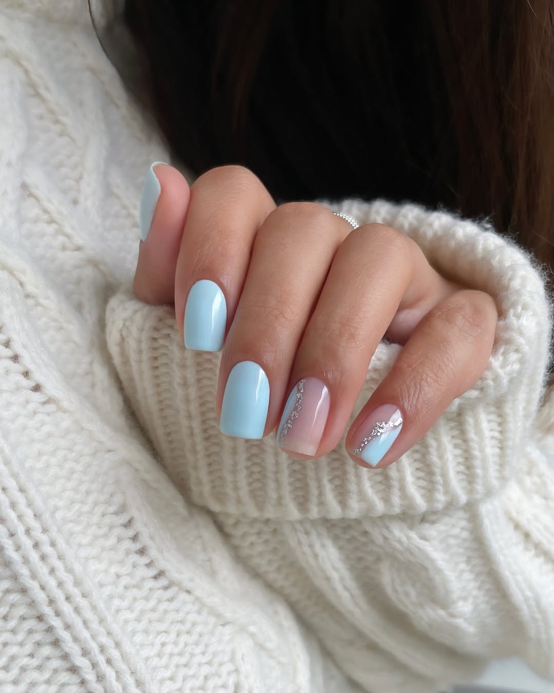 Baby Blue and Nude Glossy Diagonal Glitter