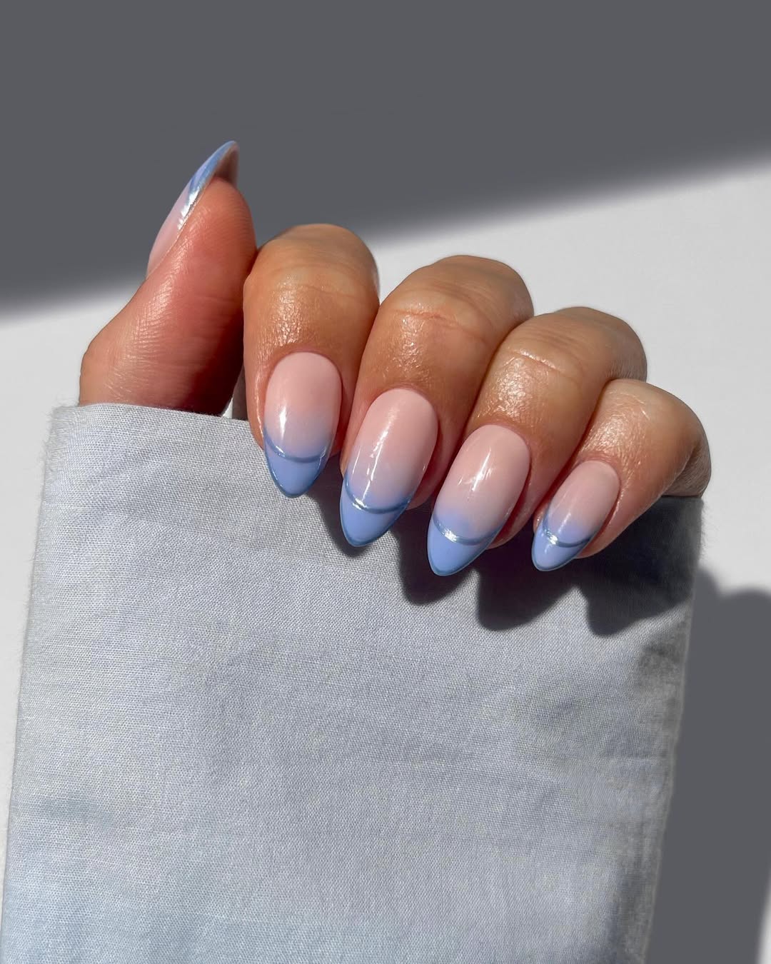 Baby Blue French Tips with Silver Accents