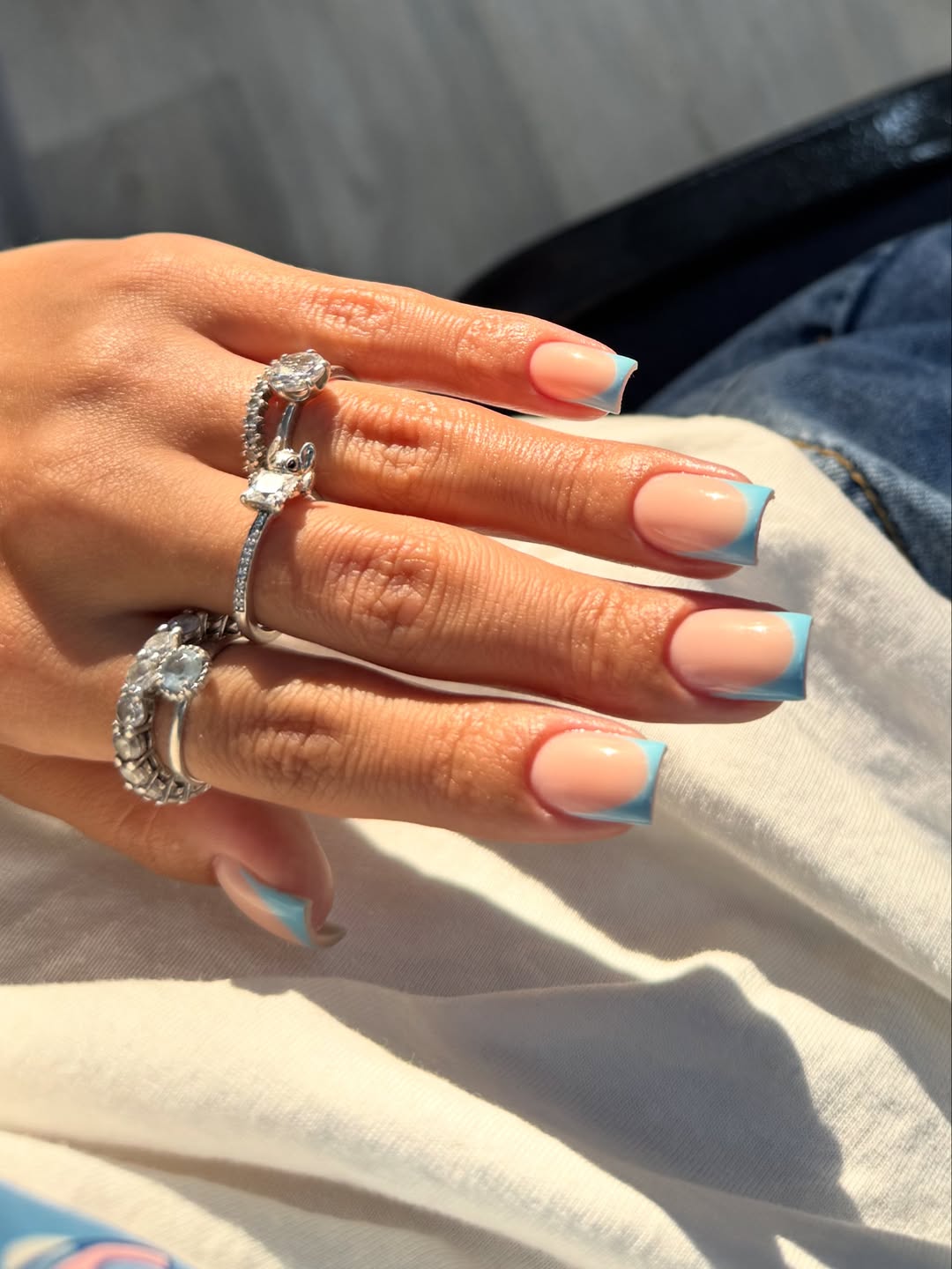 Baby Blue Glossy Square French Tips