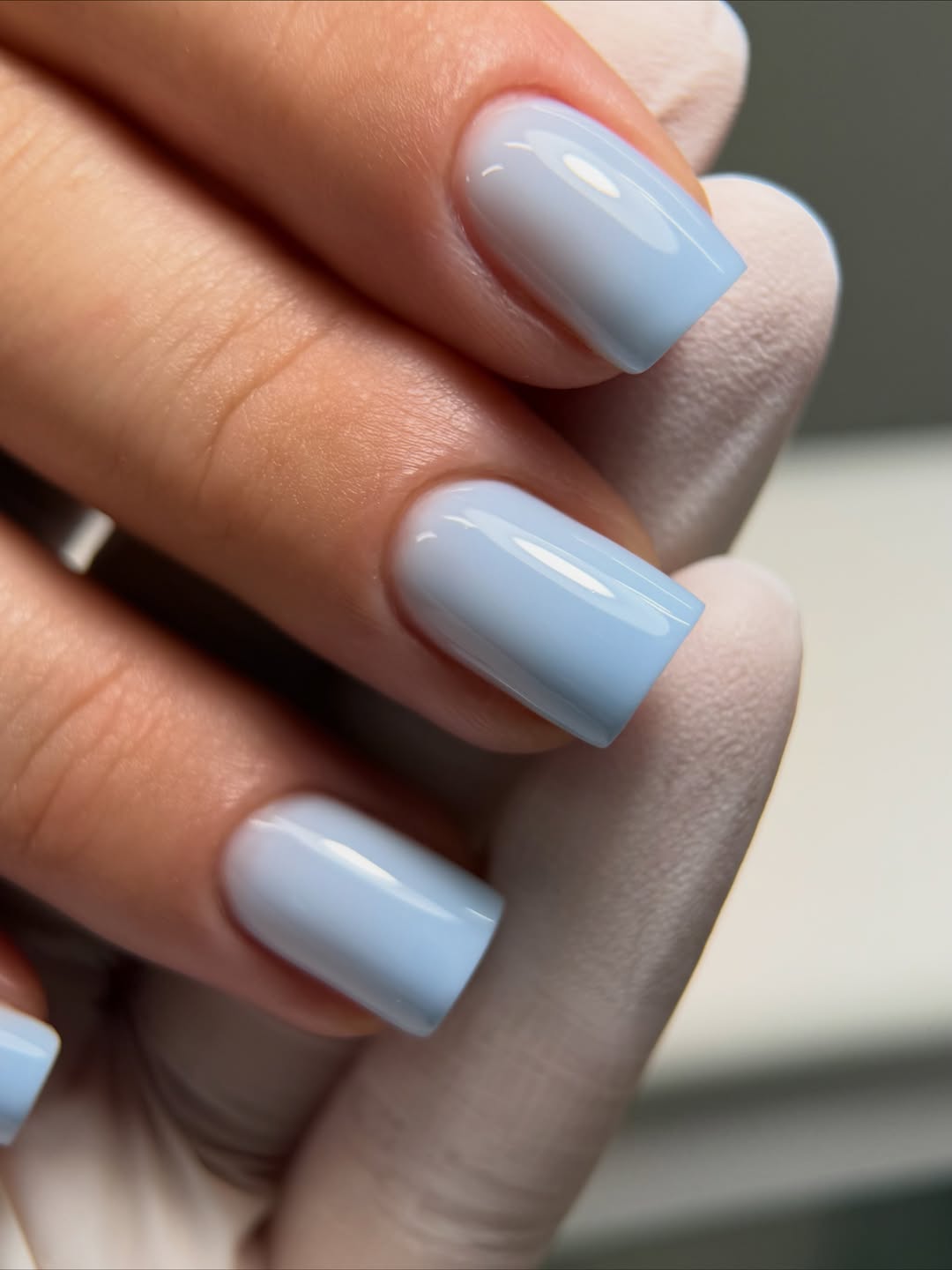 Baby Blue Ombre Squoval High Gloss Nails