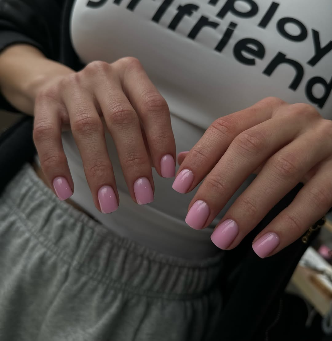 Baby Pink Glossy Short Square Nails