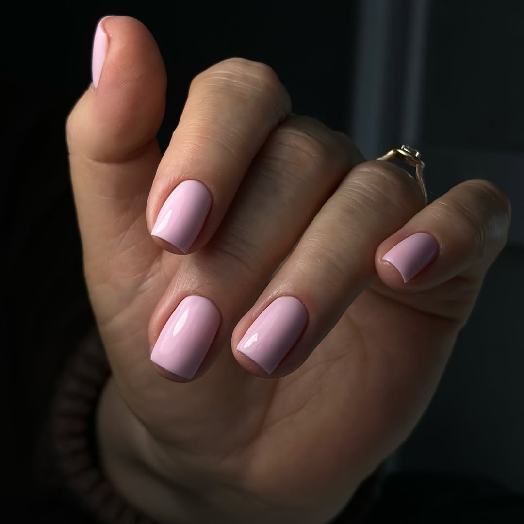 Baby Pink Glossy Short Square Nails