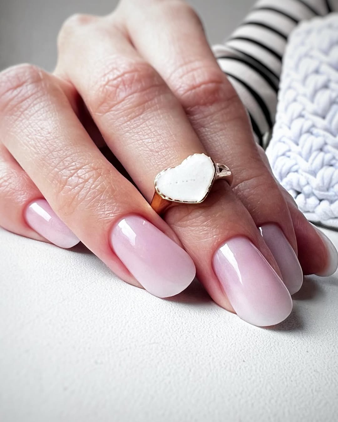 Baby Pink Milky Oval Glossy Nails
