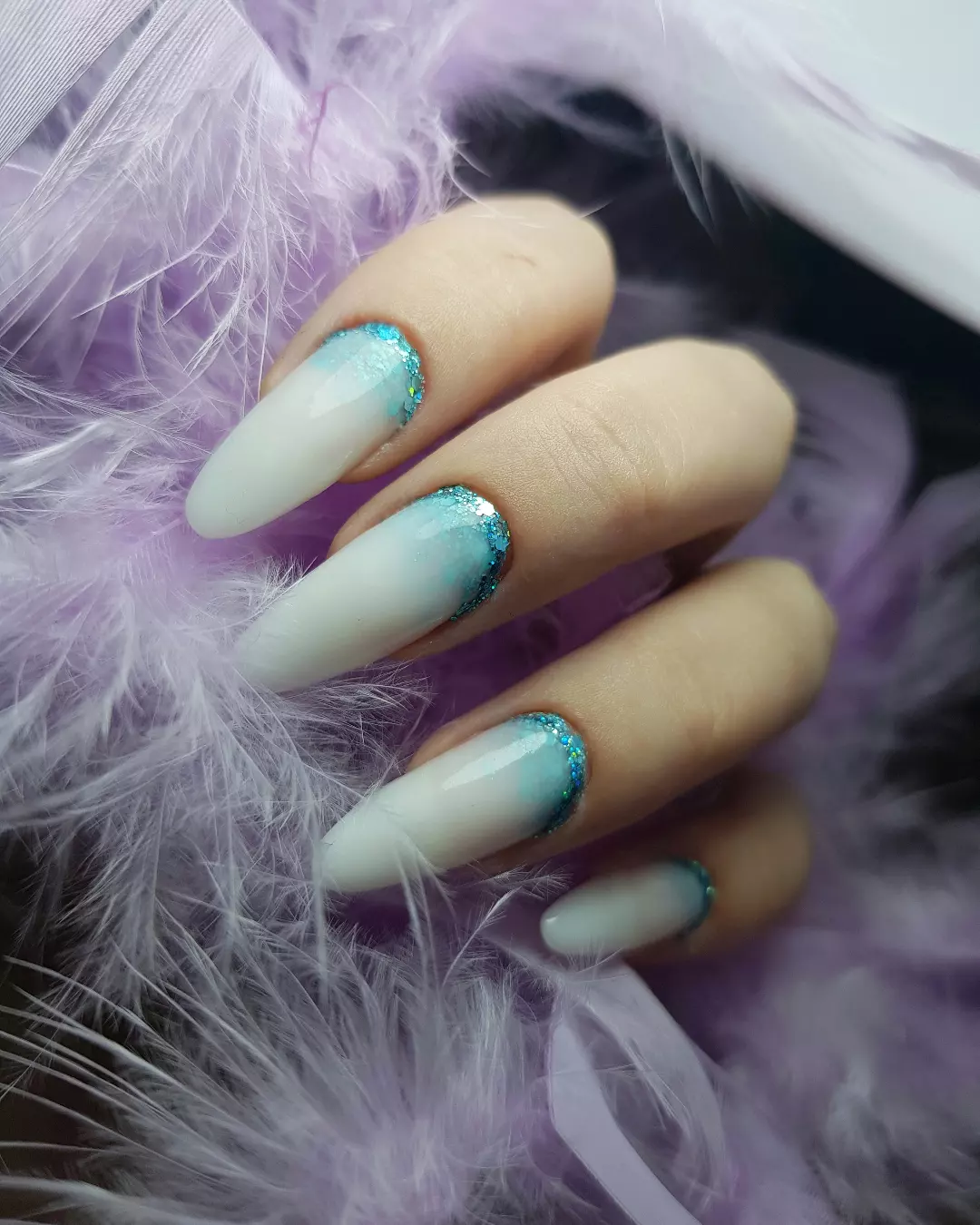 Blue Glitter Fade Almond Ombré