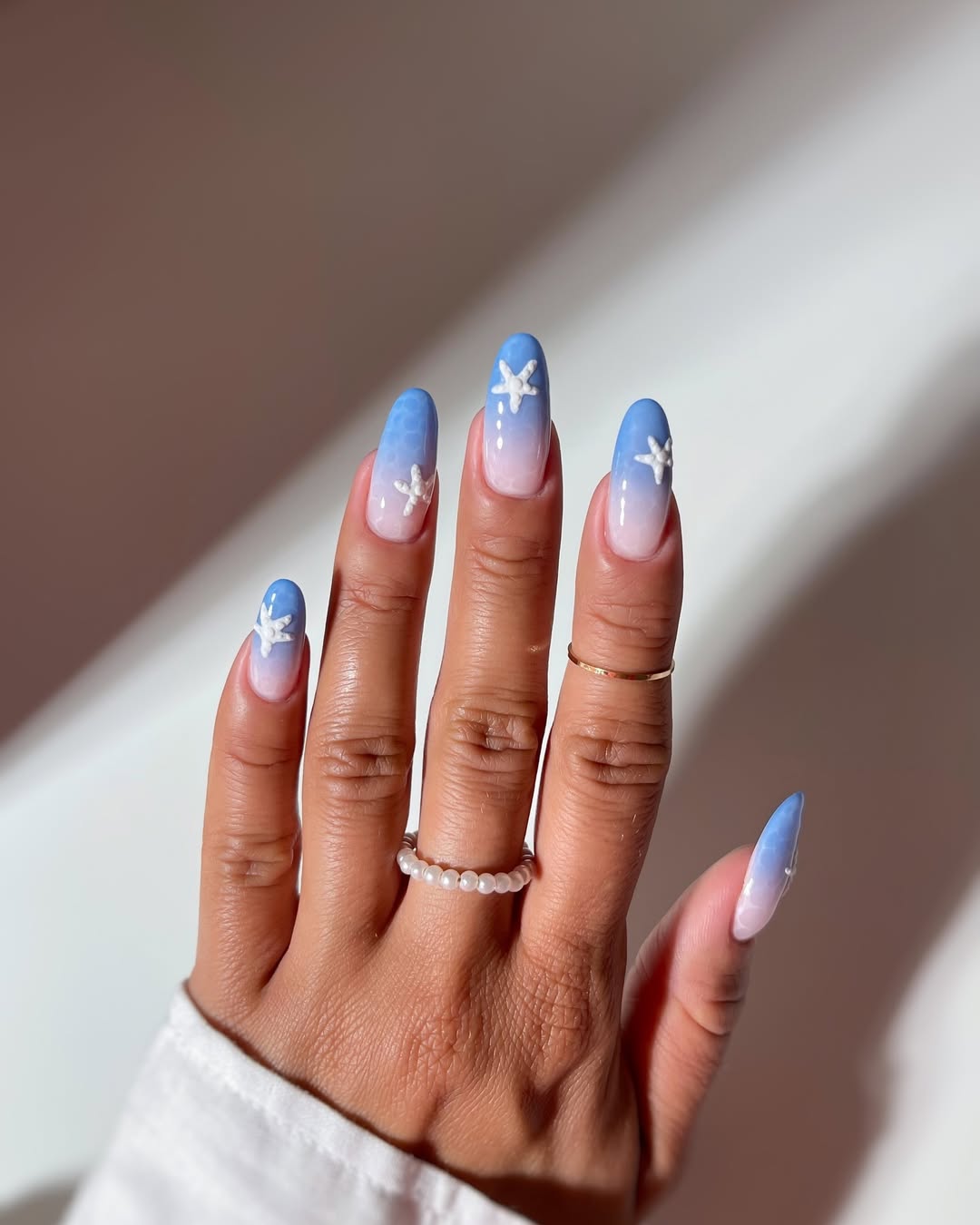 Blue Ombré Starfish Ocean Nails