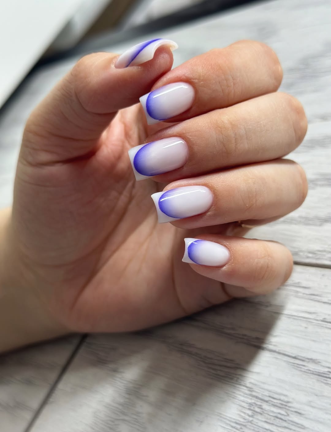 Blue Ombre Squoval Nails with Swirl Accent