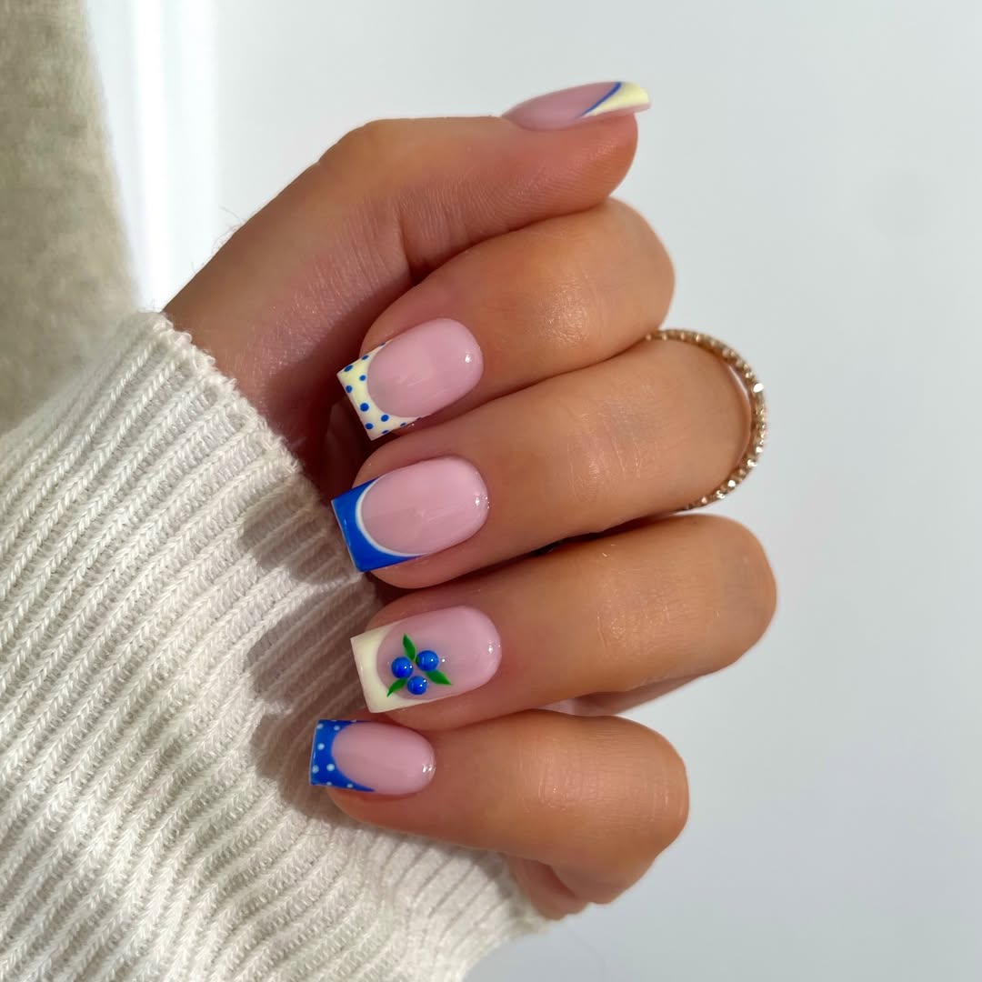 Blueberry Bliss French Tips with Polka Dots