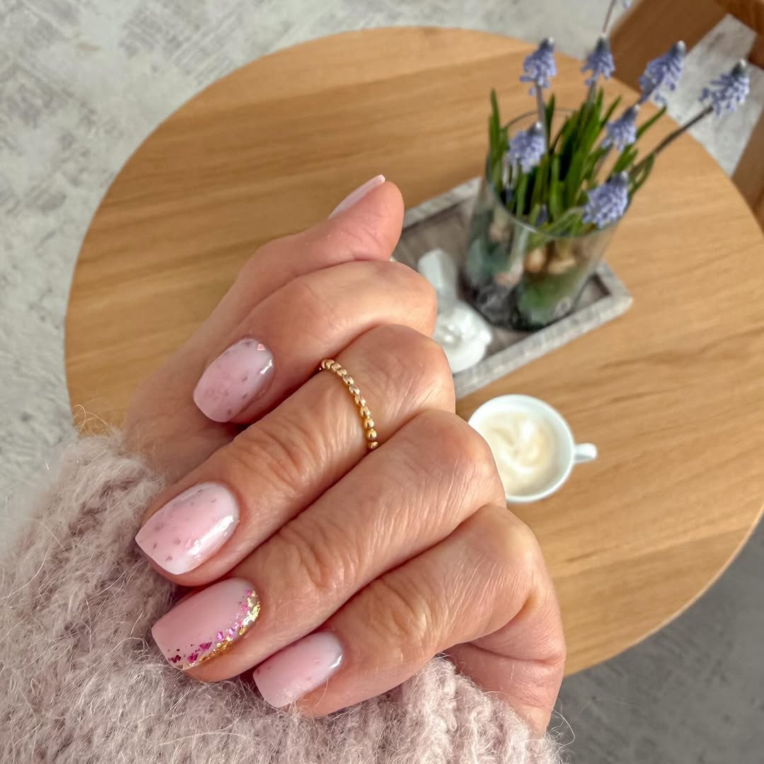 Blush Pink Jelly Scattered Glitter Short Squoval