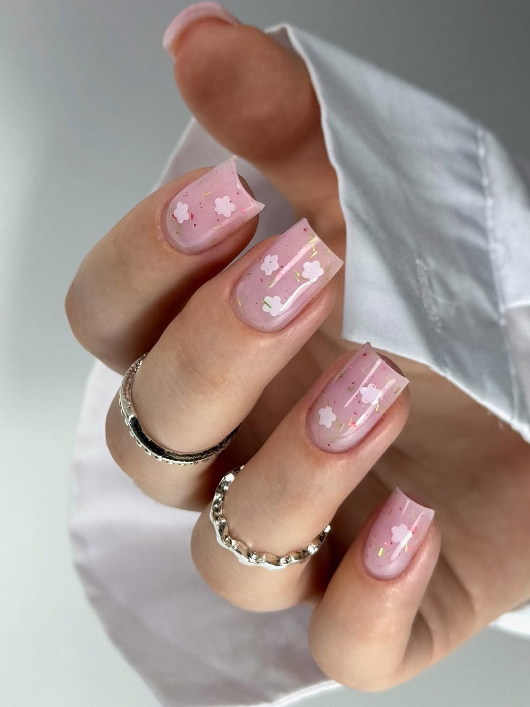 Blush Pink Square Nails with Sweet Floral Confetti