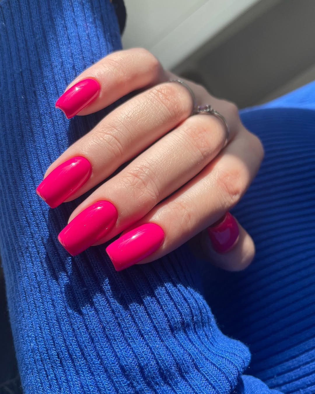 Bright Barbie Pink Glossy Squoval Nails