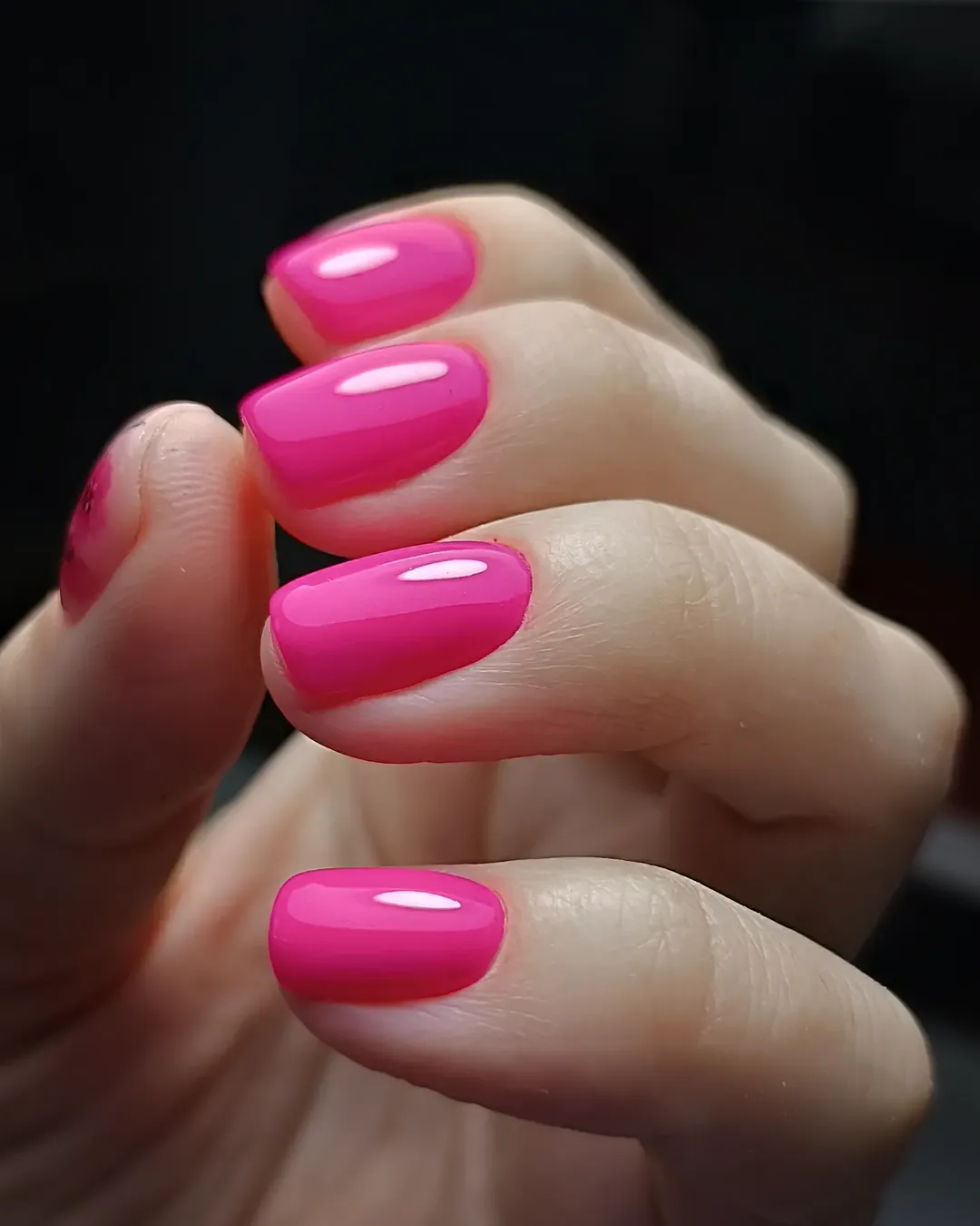 Bright Glossy Hot Pink Short Squoval Nails