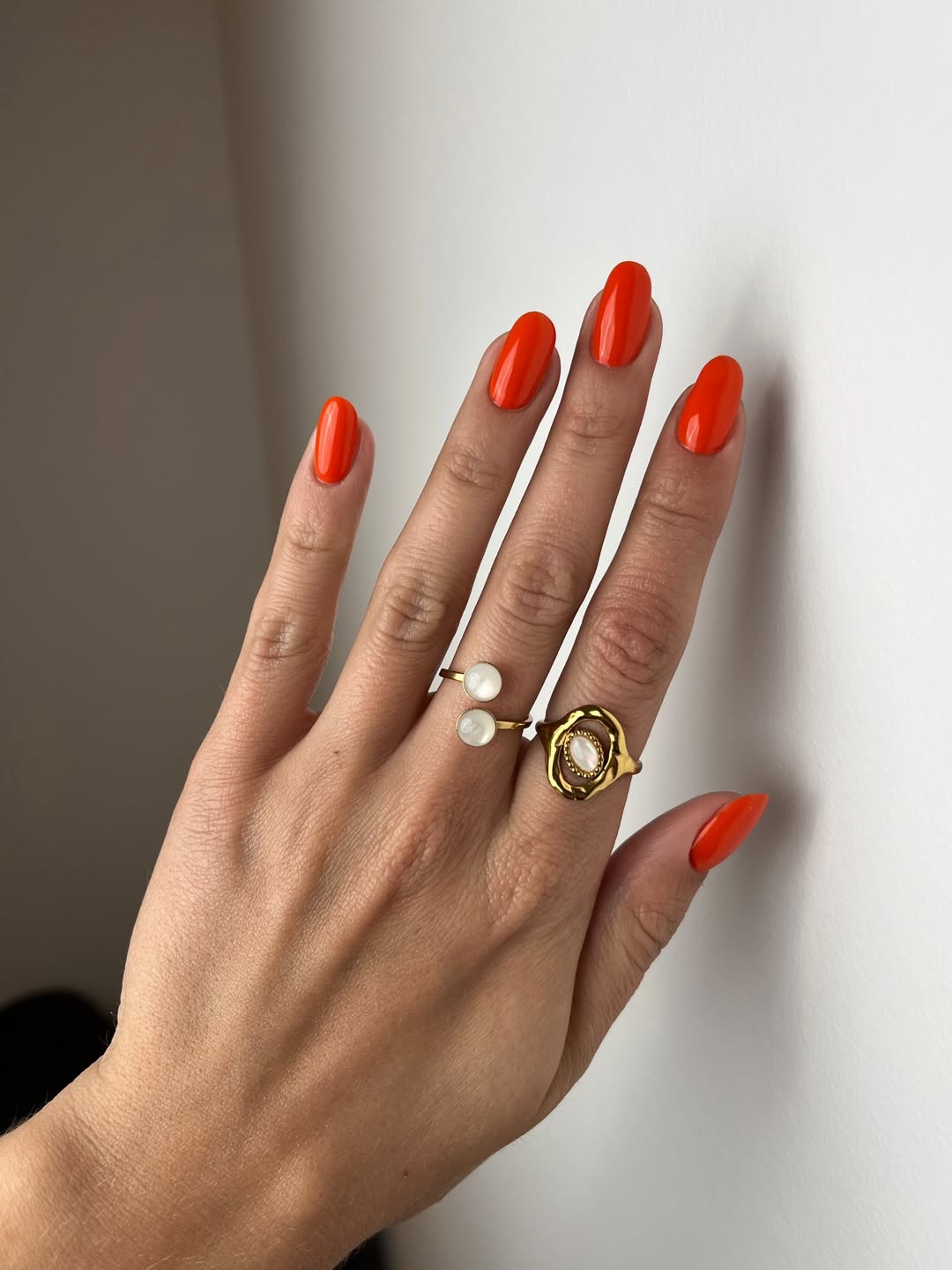 Bright Glossy Orange Oval Summer Nails