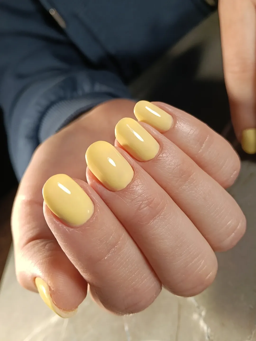 Bright Glossy Pale Yellow Oval Nails