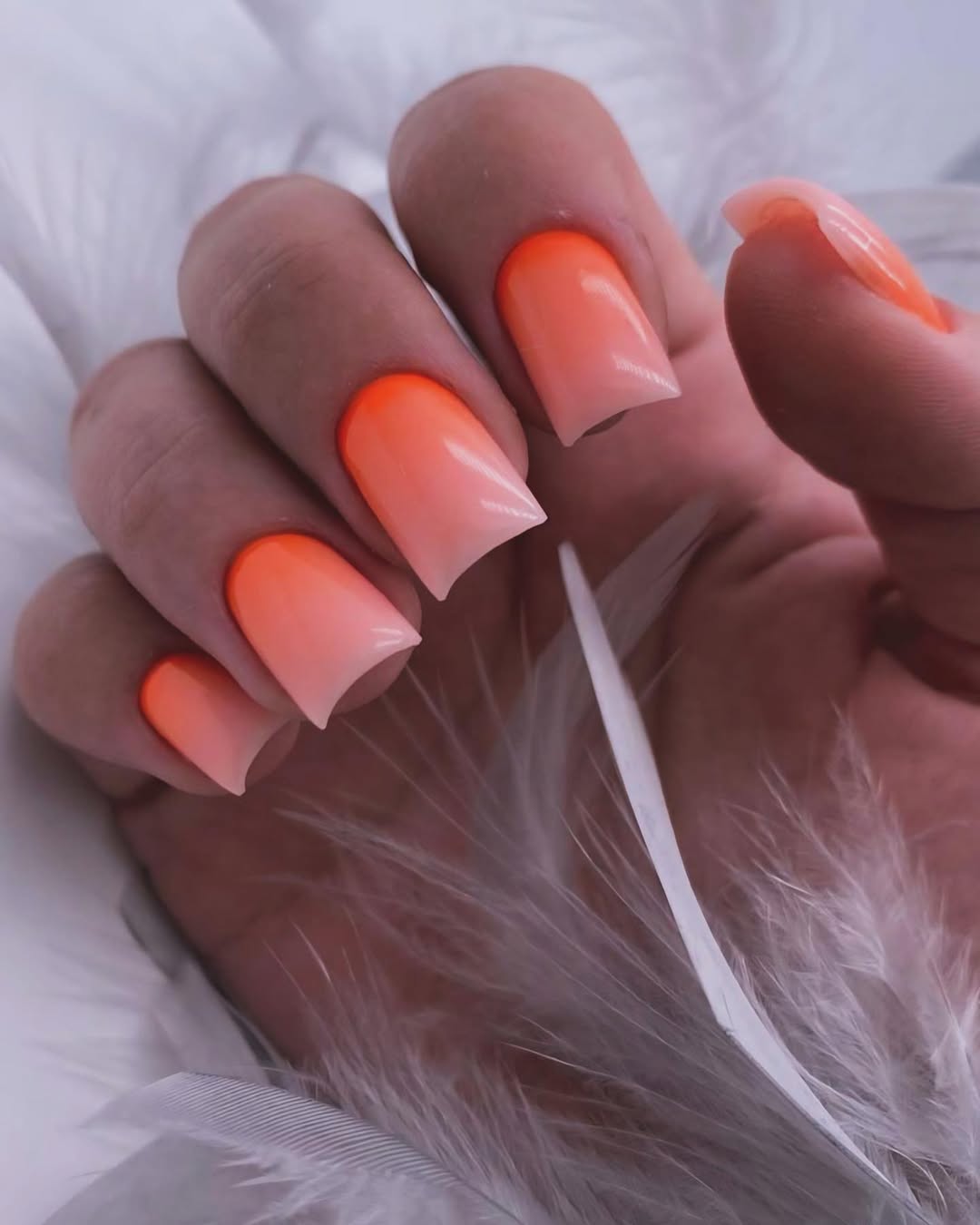Bright Orange Ombre Glossy Square Nails