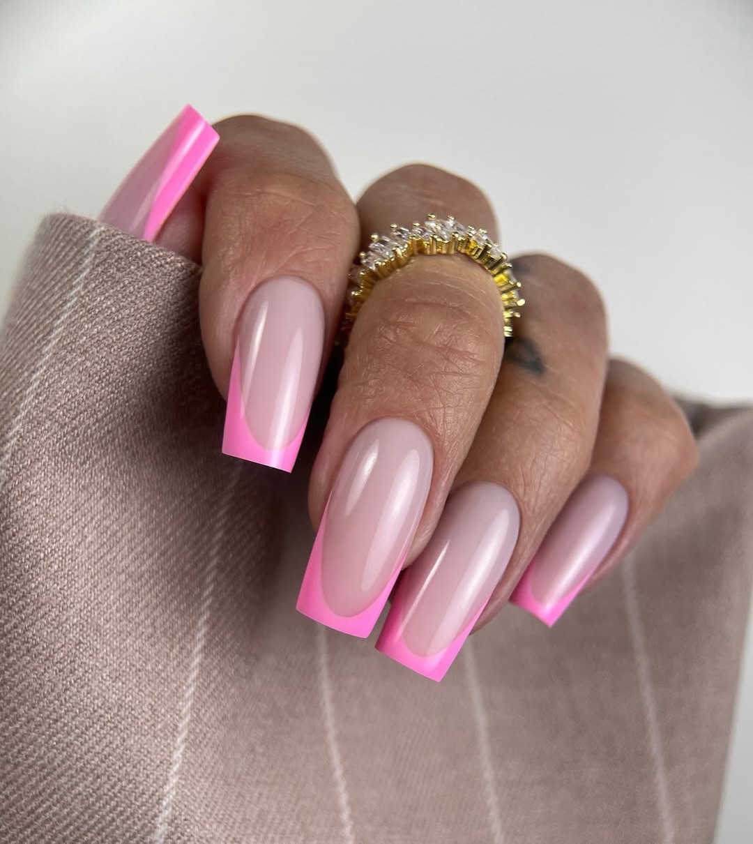 Bright Pink French Tip Pinky Nude Nails