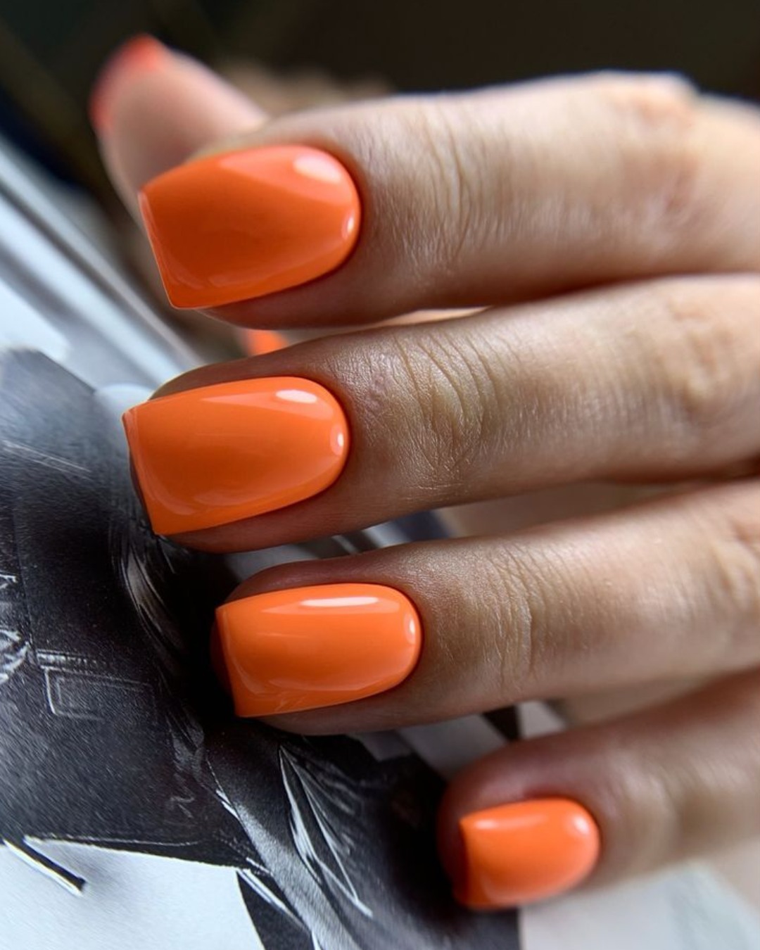 Bright Tangerine Glossy Gel Squoval Nails