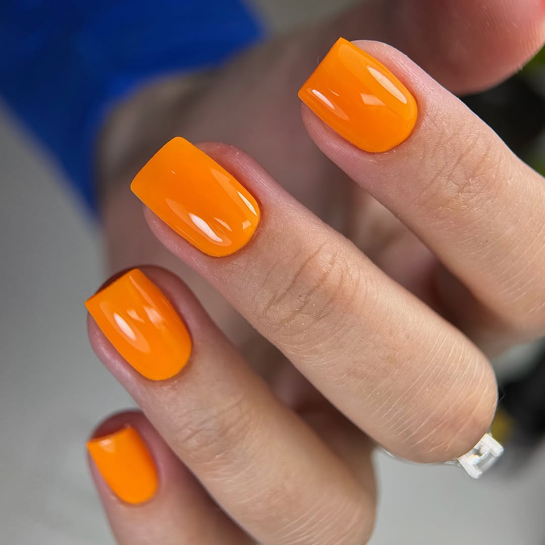 Bright Tangerine Glossy Short Square Nails