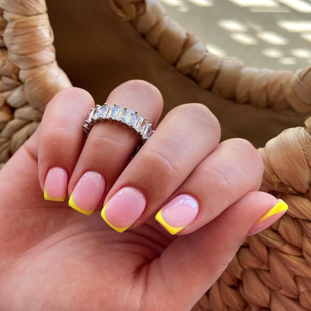 Bright Yellow Micro French Tip Squoval Nails