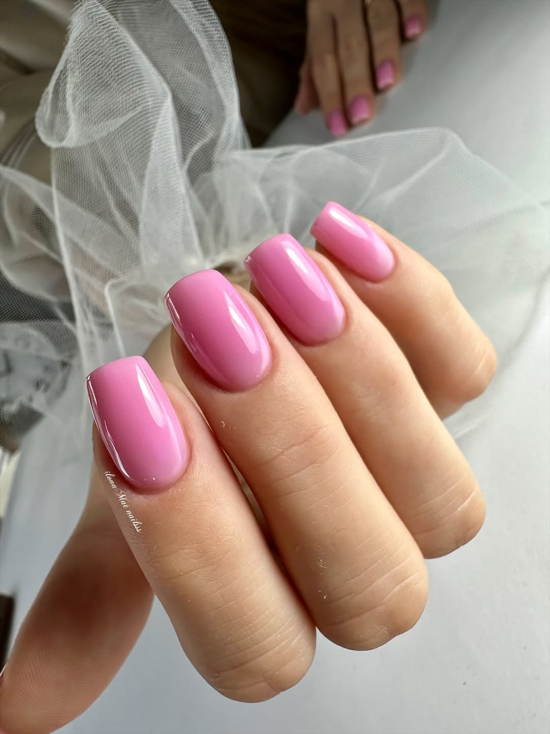 Bubblegum Pink Glossy Medium Squoval Nails