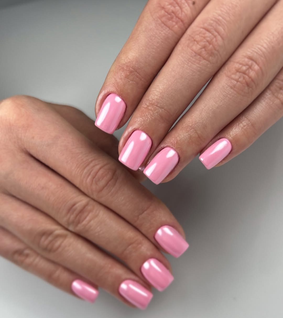 Bubblegum Pink Glossy Square Short Nails