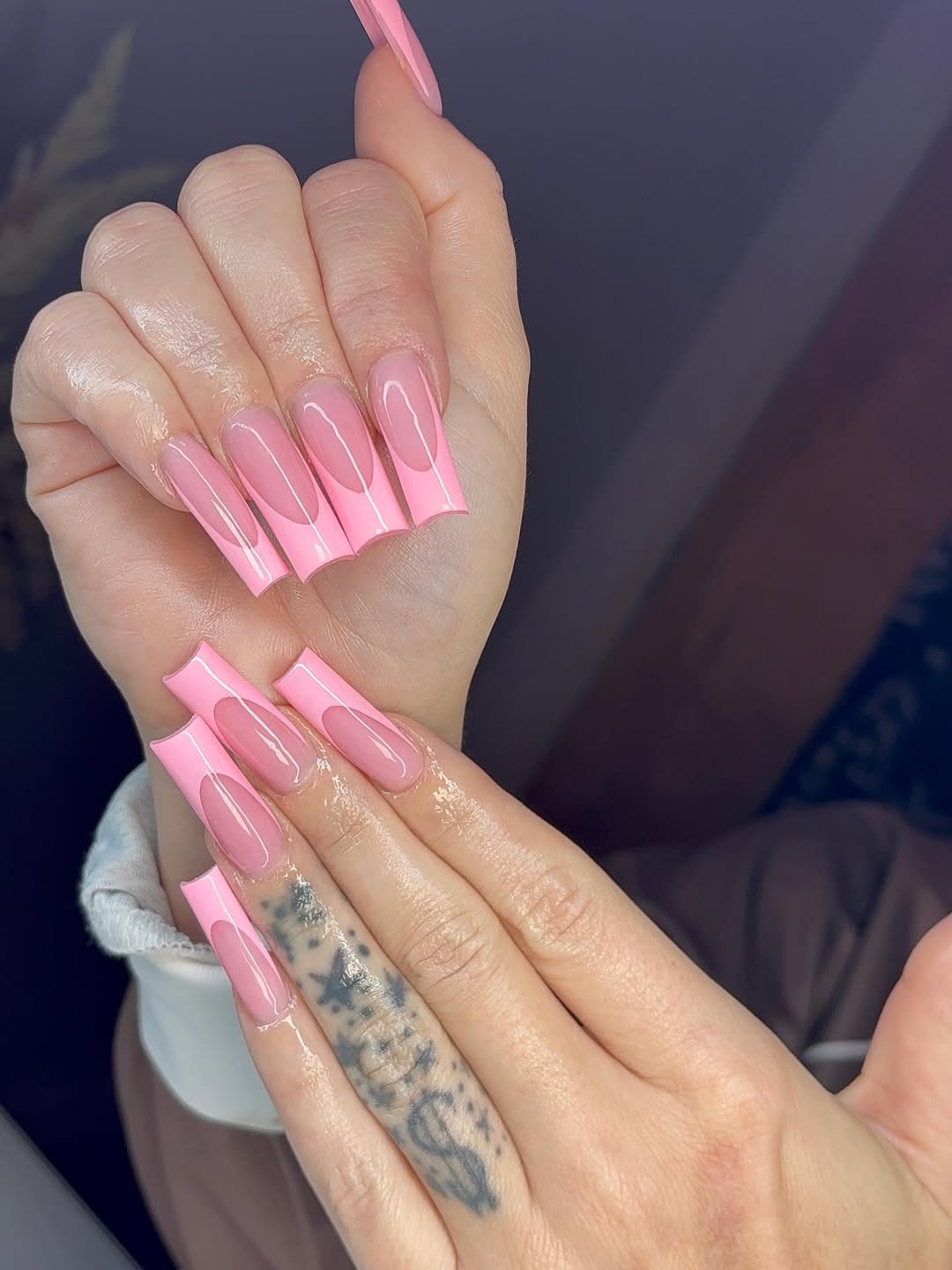 Bubblegum Pink Inverted French Tips Coffin Nails