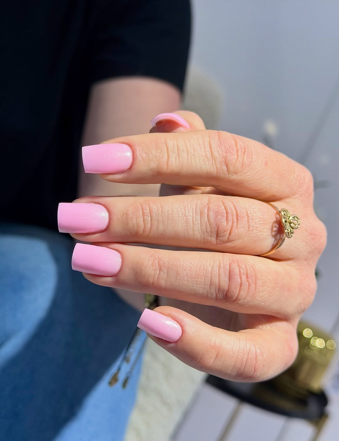 Bubblegum Pink Shimmer Square Nails