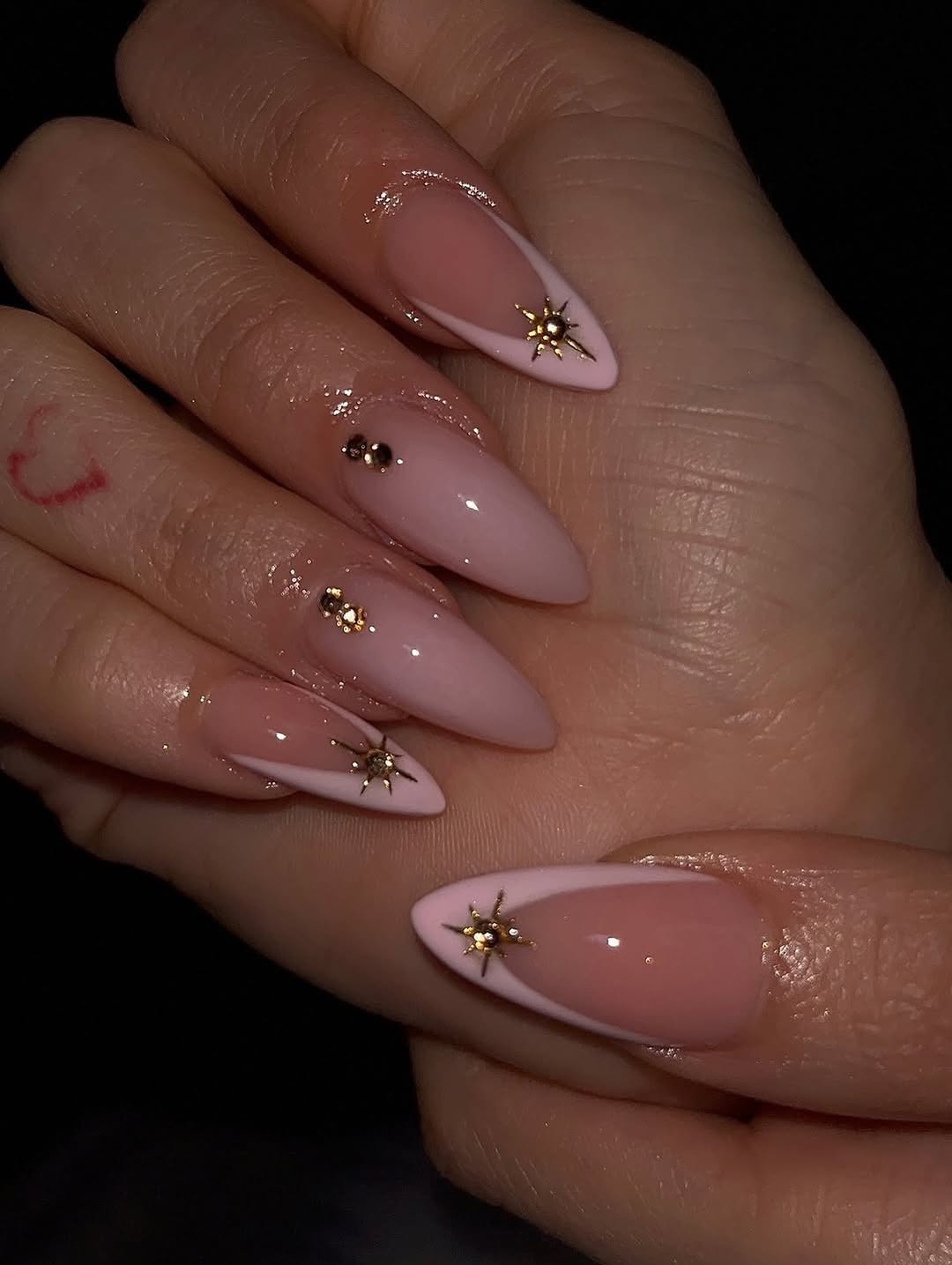 Celestial Pink French Tips with Star Accents