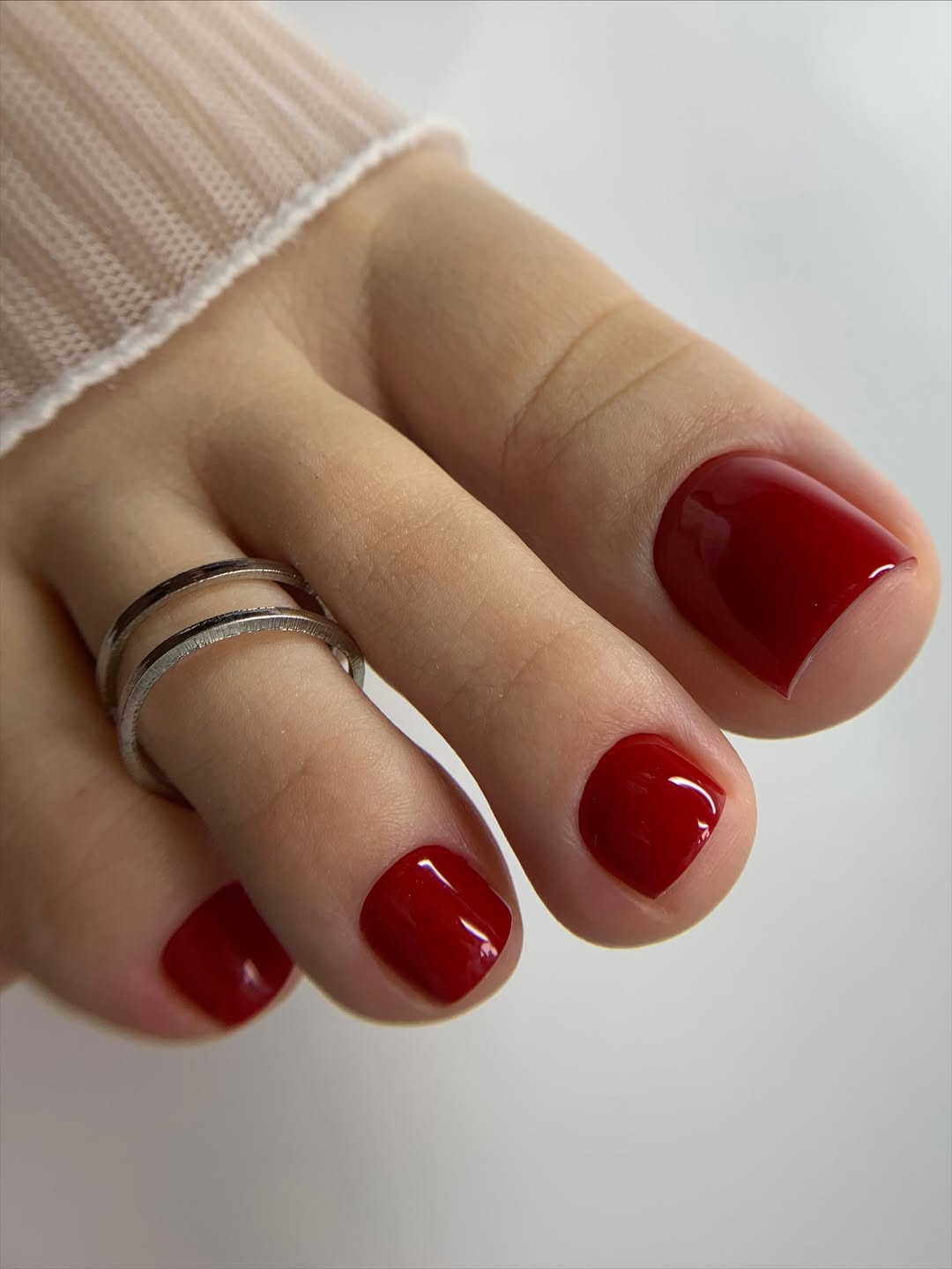 Classic Cherry Red Glossy Pedicure Toes