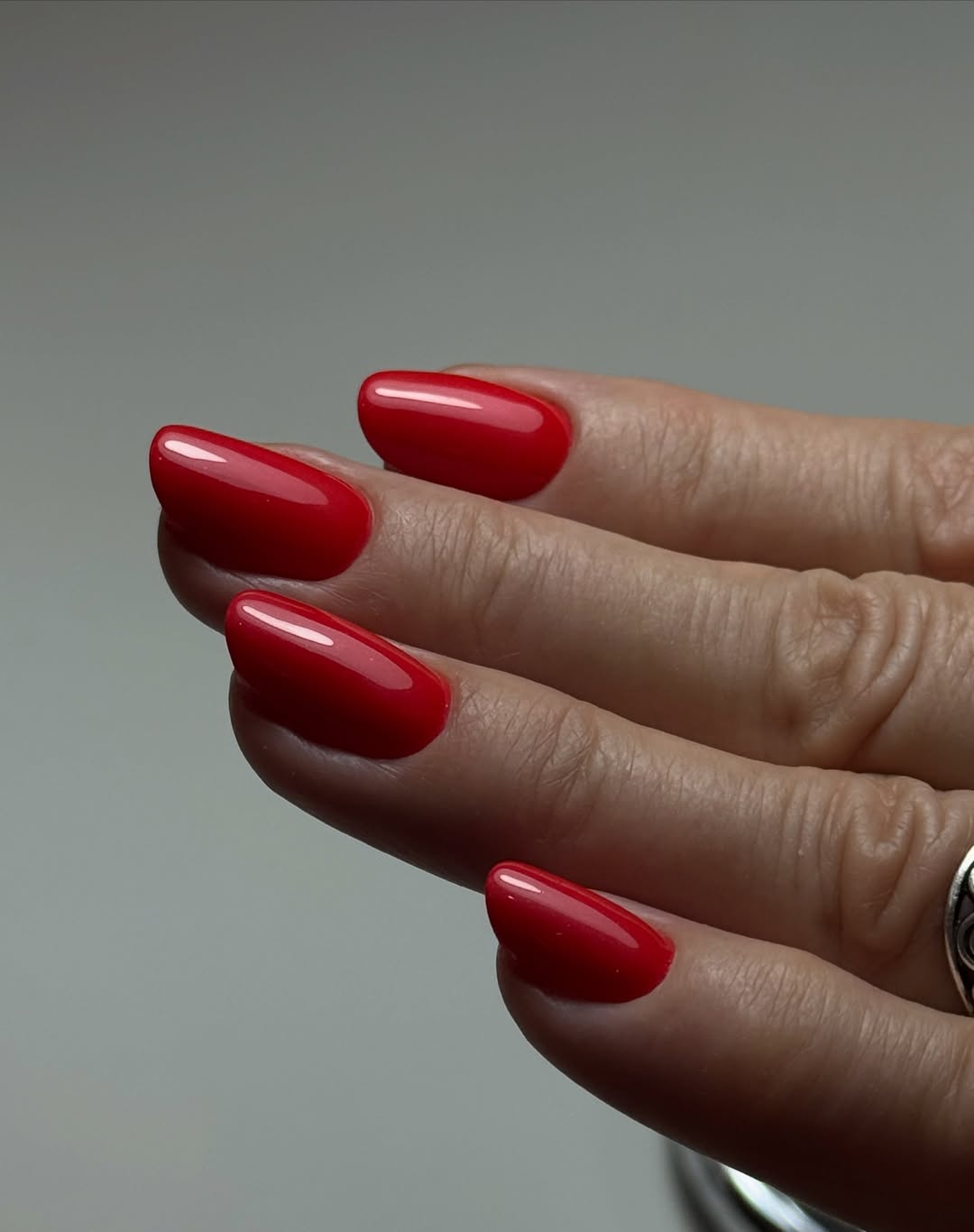 Classic Cherry Red Glossy Short Almond Nails