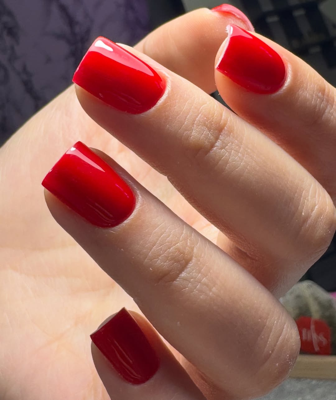 Classic Cherry Red Glossy Short Square Nails
